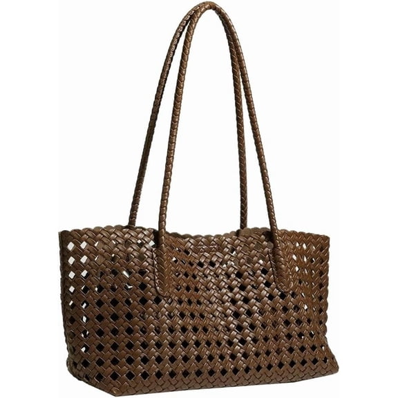 PTSPLLMY Woven PU Tote Purse for Women Woven Shoulder Hobo Tote Bags Casual Handbag with Inner Bag