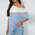 thumbnail image 2 of HomeDM Women's Short Sleeve T-Shirts Summer Cold Shoulder Casual Shirts Dressy Beach Vacation Blouse Tops - Light Blue/2XL, 2 of 6