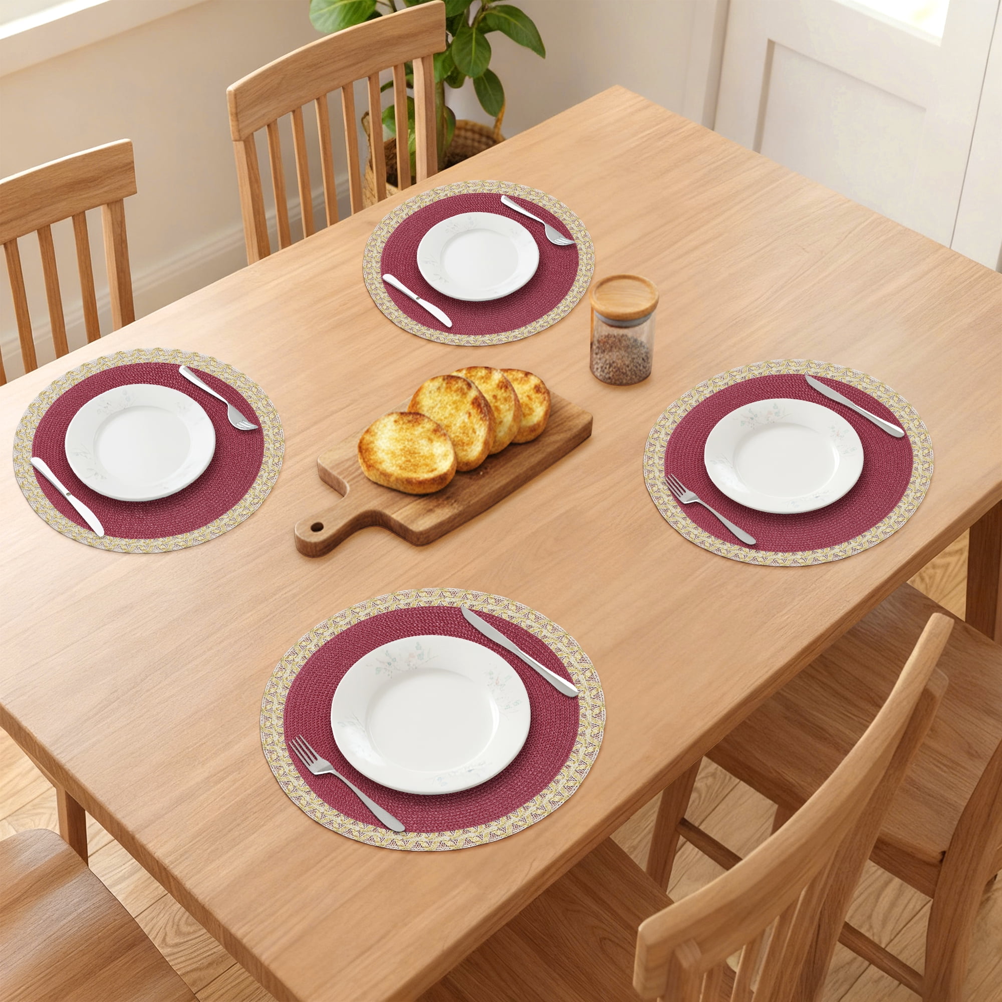 Unique Bargains Rustic Placemats 6 Pack Round Woven Placemats Red 15x15inch