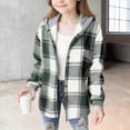 thumbnail image 2 of Girl Jacket Fall Outfits For Girls Girls Flannel Plaid Button Down Top with Pockets Long Sleeve Hooded Jackets Length Below Hip Circumference, 2 of 5
