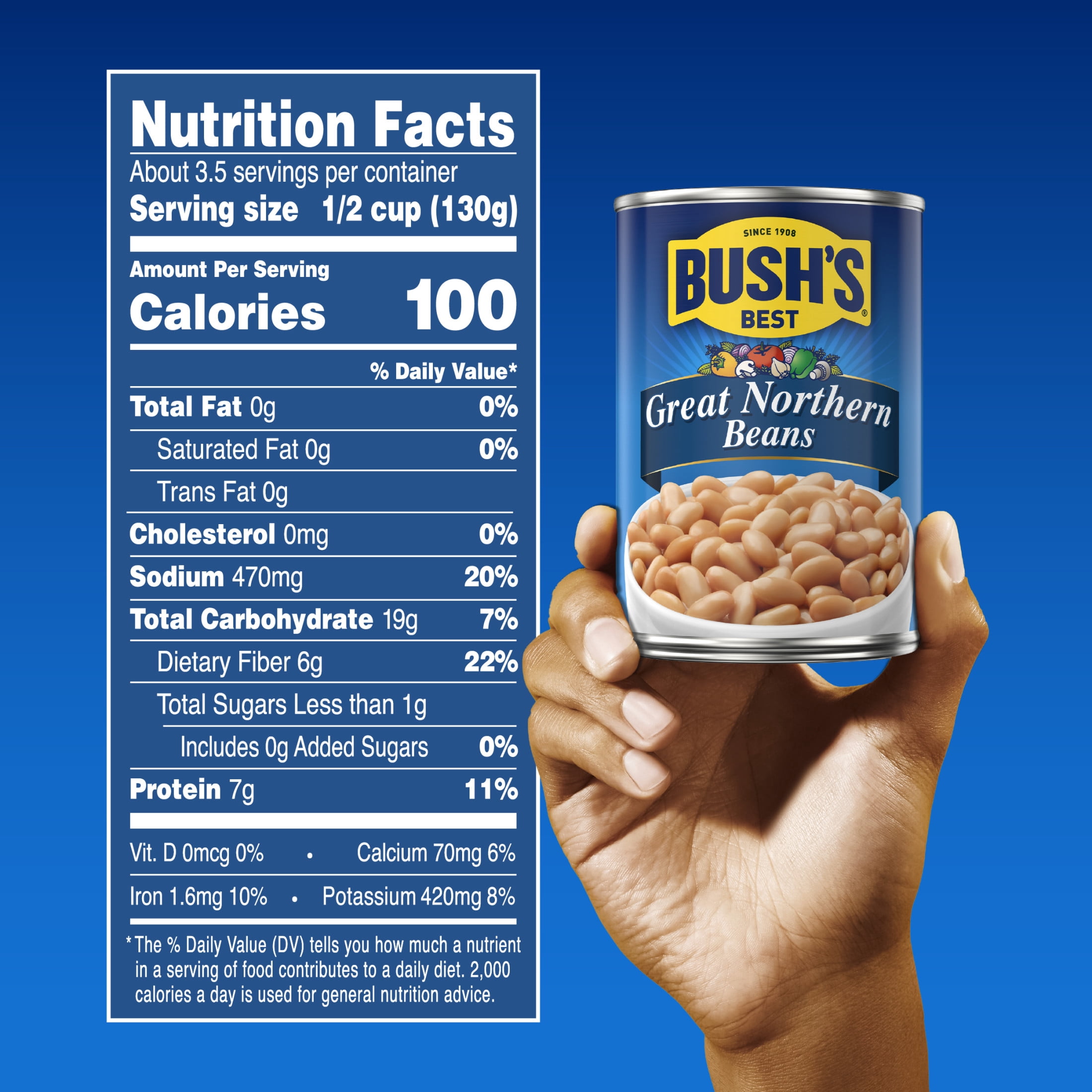 (8 pack) Bush's Great Northern Beans, Canned Northern Beans, 15.8 oz Can