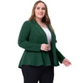 thumbnail image 1 of Blazer de talgrande pamujer con solacon muescas, dobladillo con volantes y péplum, paNavidad Verde oscuro 5X, 1 of 5