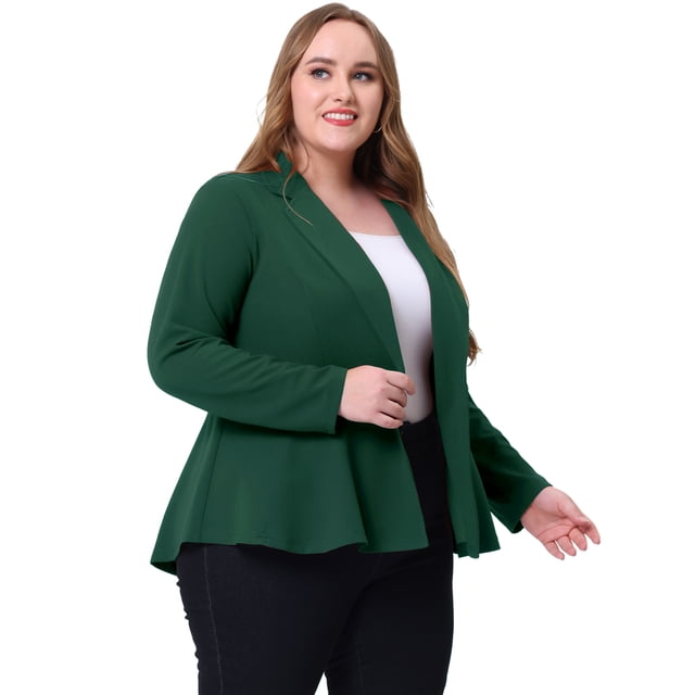 Blazer de talgrande pamujer con solacon muescas, dobladillo con volantes y péplum, paNavidad Verde oscuro 5X