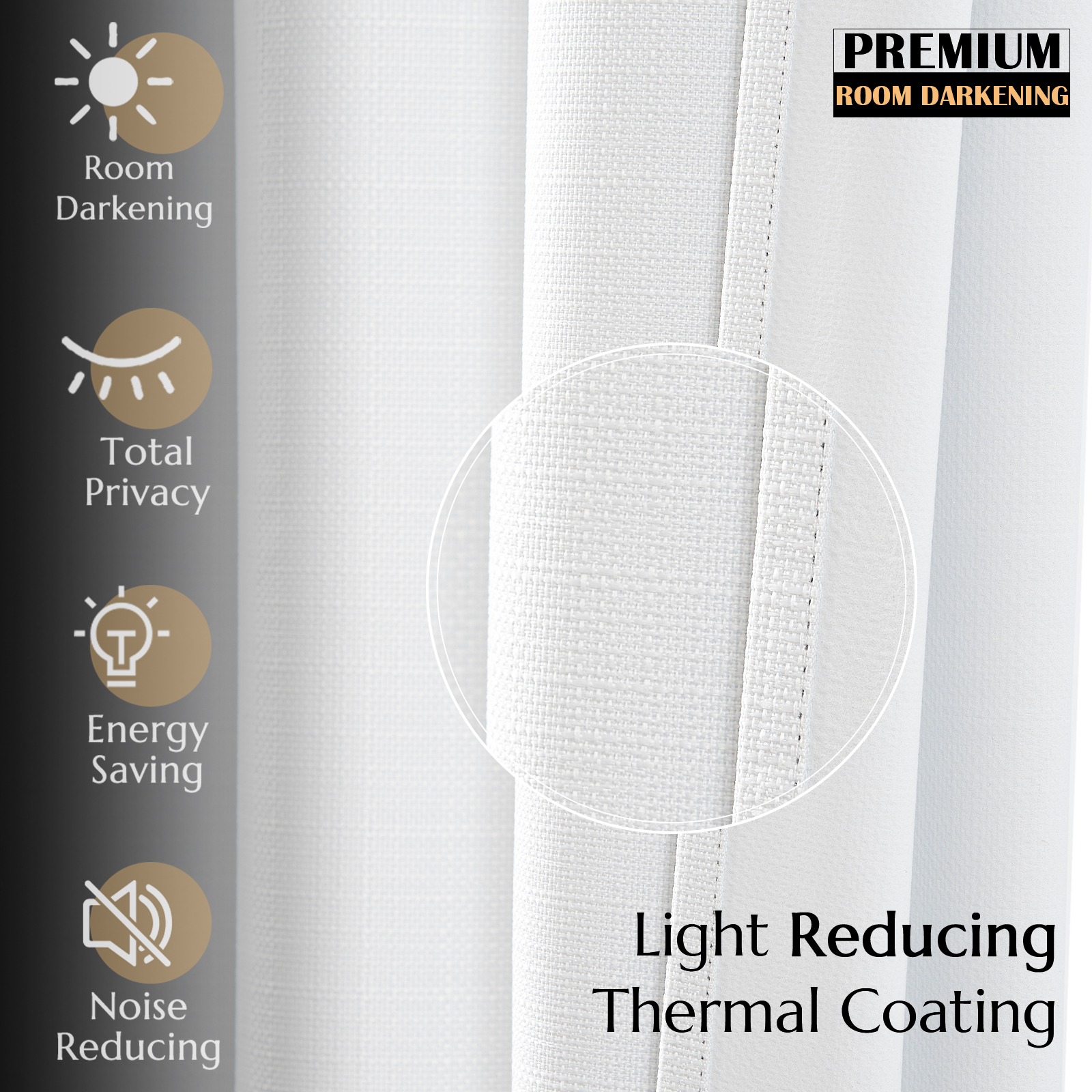 Curtainking White Curtains for Living Room Darkening 38 x 63 Inches Linen Textured Curtain Grommet Top 2 Panels