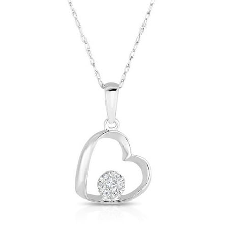 1/20 Carat T.W. Round Diamond Silver Heart Pendant, 18
