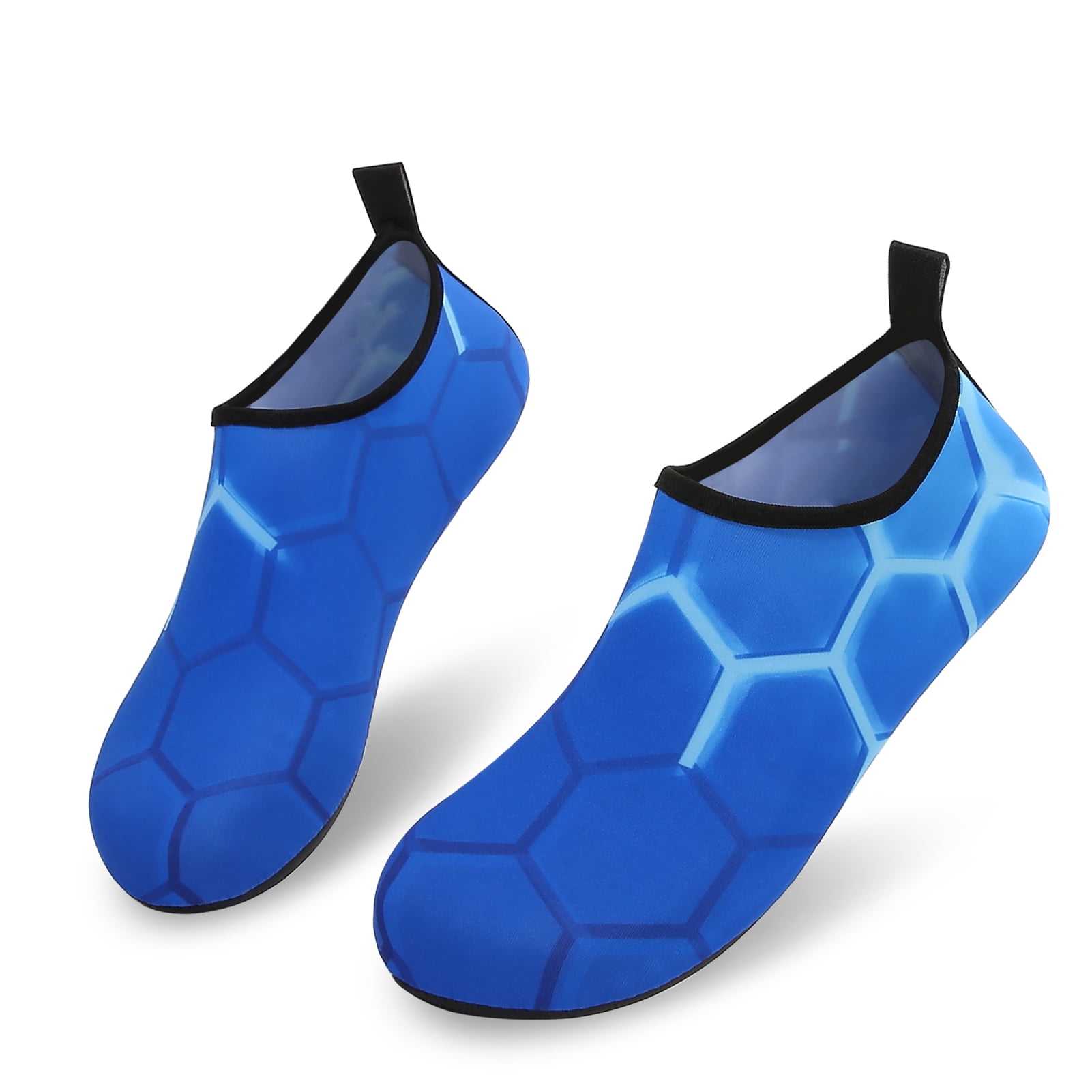 Men and Women a Slip On Barefoot Quick-Dry Beach Aqua Yoga Water Shoes (Neon Hexagon/Blue, 7.5-8.5 Women/6.5-7.5 Men)