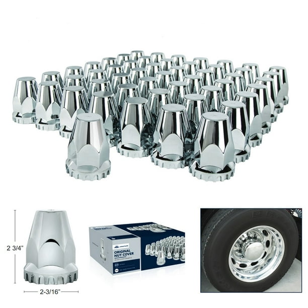 60 Chrome Lug Nut Covers 33mm ThreadOn Peterbilt Kenworth Freightliner