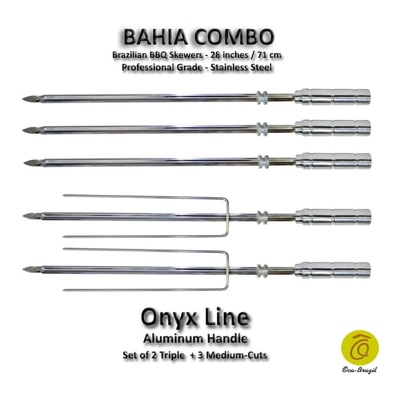 Bahia Combo - Set of 5 - Brazilian Skewers for BBQ 28" - Aluminum Handle