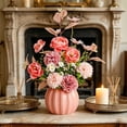 thumbnail image 4 of Pumpkin-Shaped Ceramic Vase with Handmade Silk Flower Arrangement for Living Room, Dining Table, and Home Decor Pink, 4 of 5