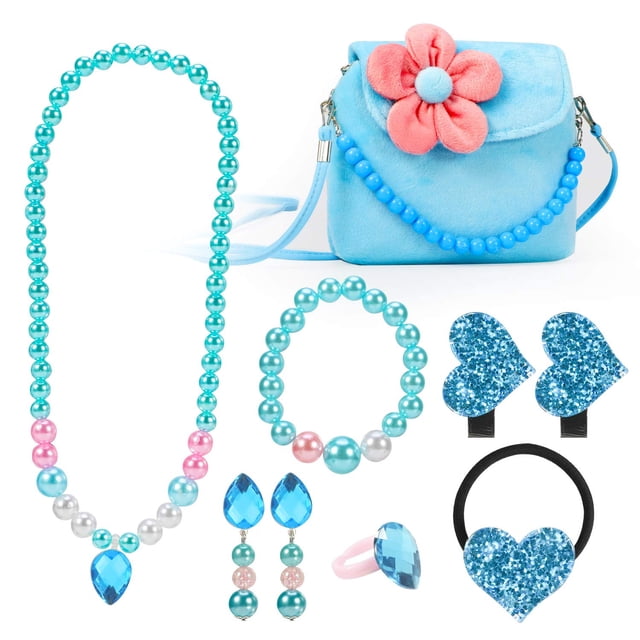 Conjunto de joyas para niños Hifot, bolso de felpa, collar y pulsera