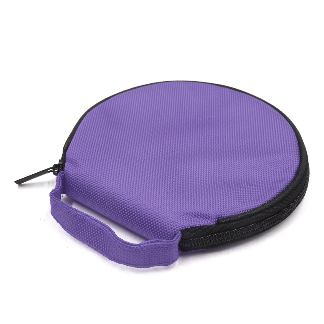 Purple Zipper Closure Round CD Disc Holder Bag Storage Carry Case