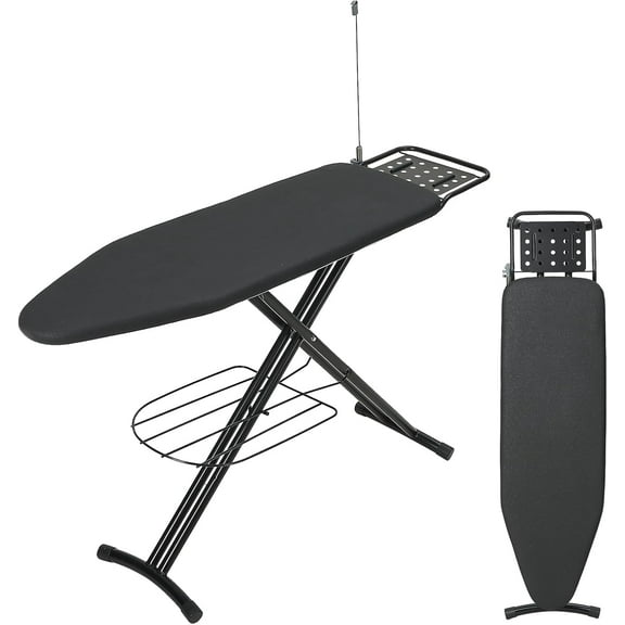 Ironing Board Full Size, RAINHOL 54"x13" Heavy Duty Compact Ironing Board with Iron Rest, Heat Resistant Cover with Ultra Thick Padding, Height Adjustable Sturdy Iron Stand, Black
