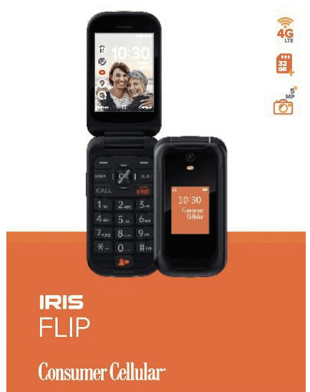 Consumer Cellular Iris, 8GB, Black - Flip Phone [GSM UNLOCKED]