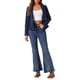 thumbnail image 2 of Chaqueta de mezclilla elástica para mujer INSPIRE CHIC con cuello de solapa, un botón, mangas largas, talla XL, azul profundo, 2 of 6