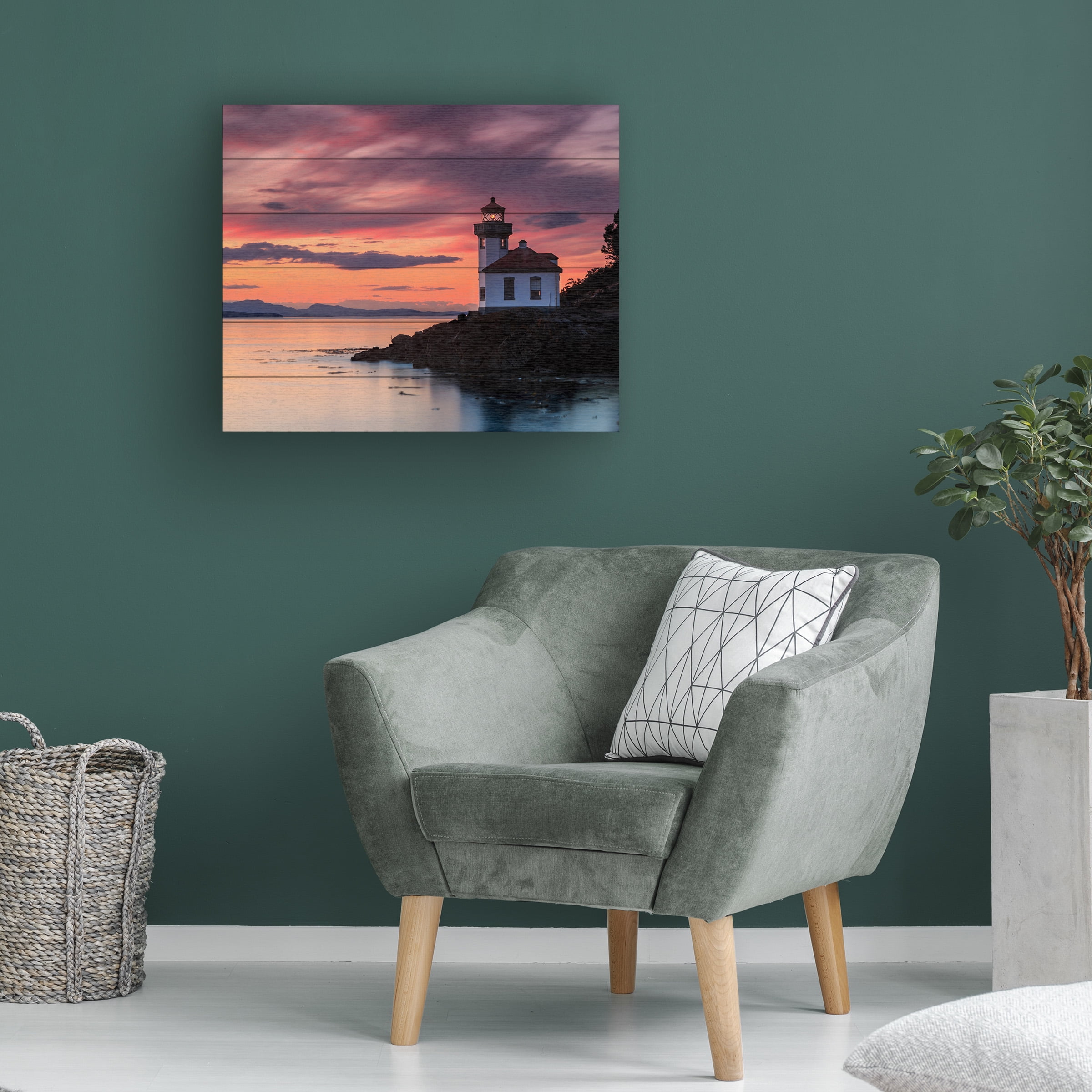 Shawn/Corinne Severn 'Orange Sunset at Lime Kiln Lighthouse' Wood Slat Art 18x22