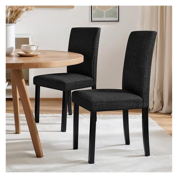 Upholstered Dining Chairs Set of 2, Fabric Dining Room Chairs with Solid Wood Legs, Modern Parson Chairs for Kitchen, Restaurant, Hotel, Black