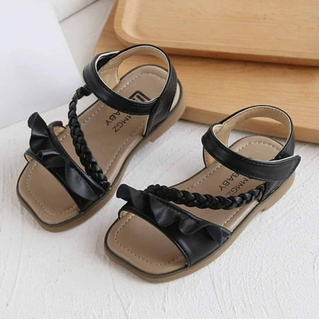 

Leutsin Toddler Girls Sandals Soft Rubber Flats Beach Shoes Summer Baby fold print Open-Toe Shoes（2Y-9Y)