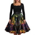 thumbnail image 4 of WTOBBY Women's Retro Square-Neck Long-Sleeved Halloween Printed Evening Dress - Chic and Sophisticated Dress for Women, Great for Parties or Night Out,Army Green M, 4 of 4
