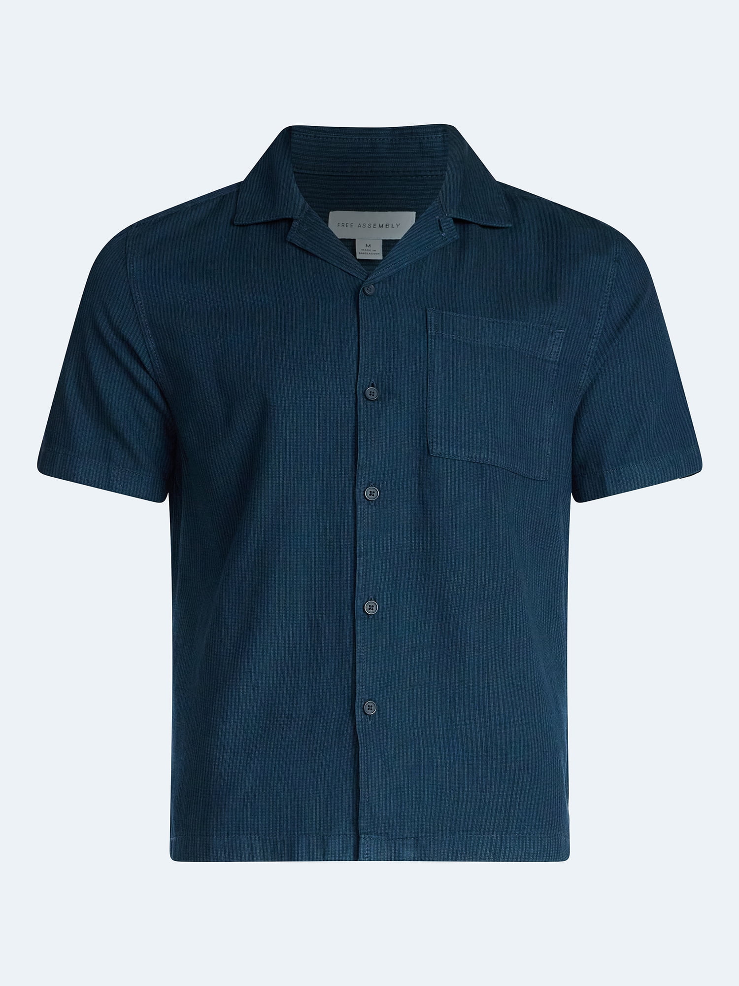 Free Assembly Men's Cotton Workwear Camp Shirt with Short Sleeves, Sizes S-3XL