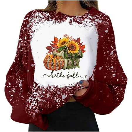 

Honeeladyy Sales Thanksgiving Day Fashion Women s Casual Long Sleeve Printed Ladies Sweatshirts Tops