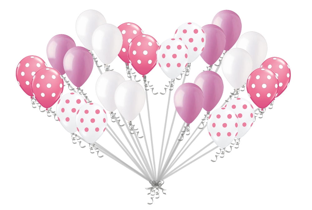 24 pc Pink Baby Girl Polka Dot Latex Party Balloons Birthday Shower Wedding