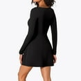 thumbnail image 3 of Dpytoraw Women's Square Neck Bustier Long Sleeve Slit Flare Mini Dress Women’s Work Office Appropriate Dresses, 3 of 5