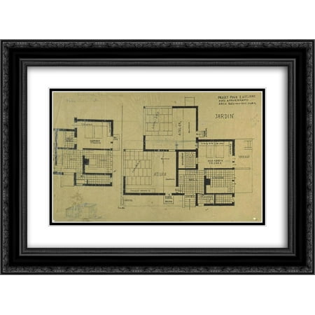 Theo van Doesburg 2x Matted 24x18 Black Ornate Framed Art Print 'Double studio apartment design, plans and