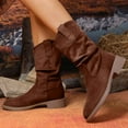 thumbnail image 3 of Womens Slouch Mid Calf Boots Winter Fall Casual Suede Pointed Toe Chunky Low Heel Pull on Dress Tall Boots Brown Size 6.5, 3 of 7