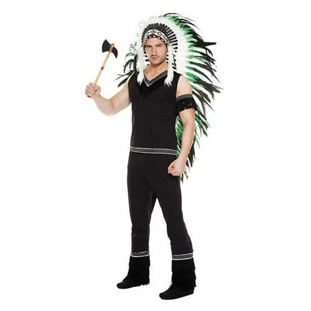 Music Legs 76622-L 4 Piece Fringed Sleeveless Top with Trim & Matching Pants with Arm Band & Toy Tomahawk, Large