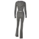 thumbnail image 4 of Blusas + Pantalones Largos Y2K Knit Crop Tops + Pantalones largos 2 piezas Mujer Cremallera Sport Fitness Outfit (Gris S) Ygjytge para Mujer Gris T XL, 4 of 9