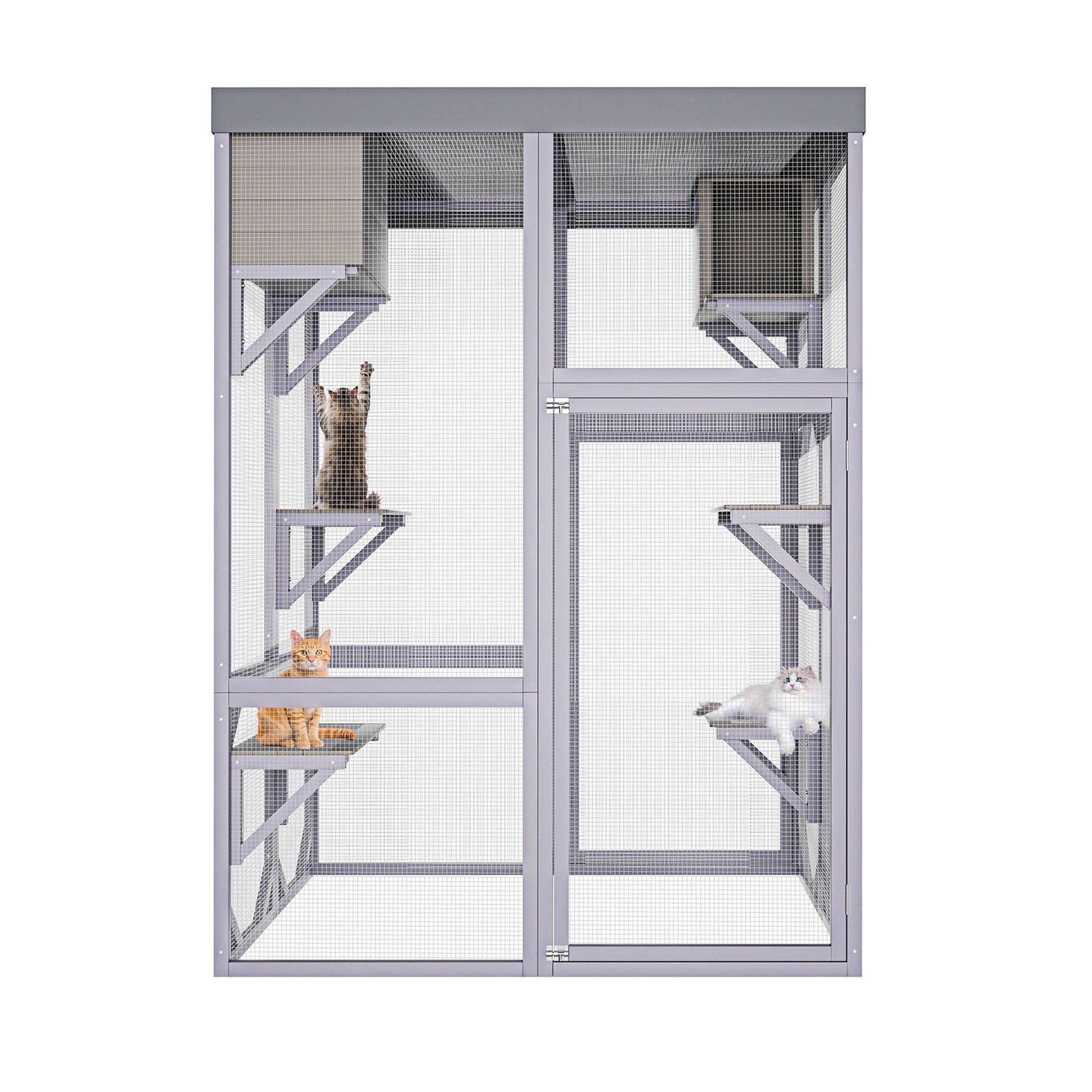 S-HOME 4 Platform Outdoor Cat Enclosure in Gray Crafted from Solid Wood with Galvanized Mesh Featuring for Indoor and Outdoor Use
