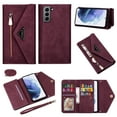 thumbnail image 1 of Nalacover for Samsung Galaxy S21 FE Wallet Case,360 Protection PU Leather Soft TPU Magnetic Flip Folding Kickstand Card Slots Zipper Pocket Shockproof Cover with Crossbody Shoulder Strap.Winered, 1 of 10