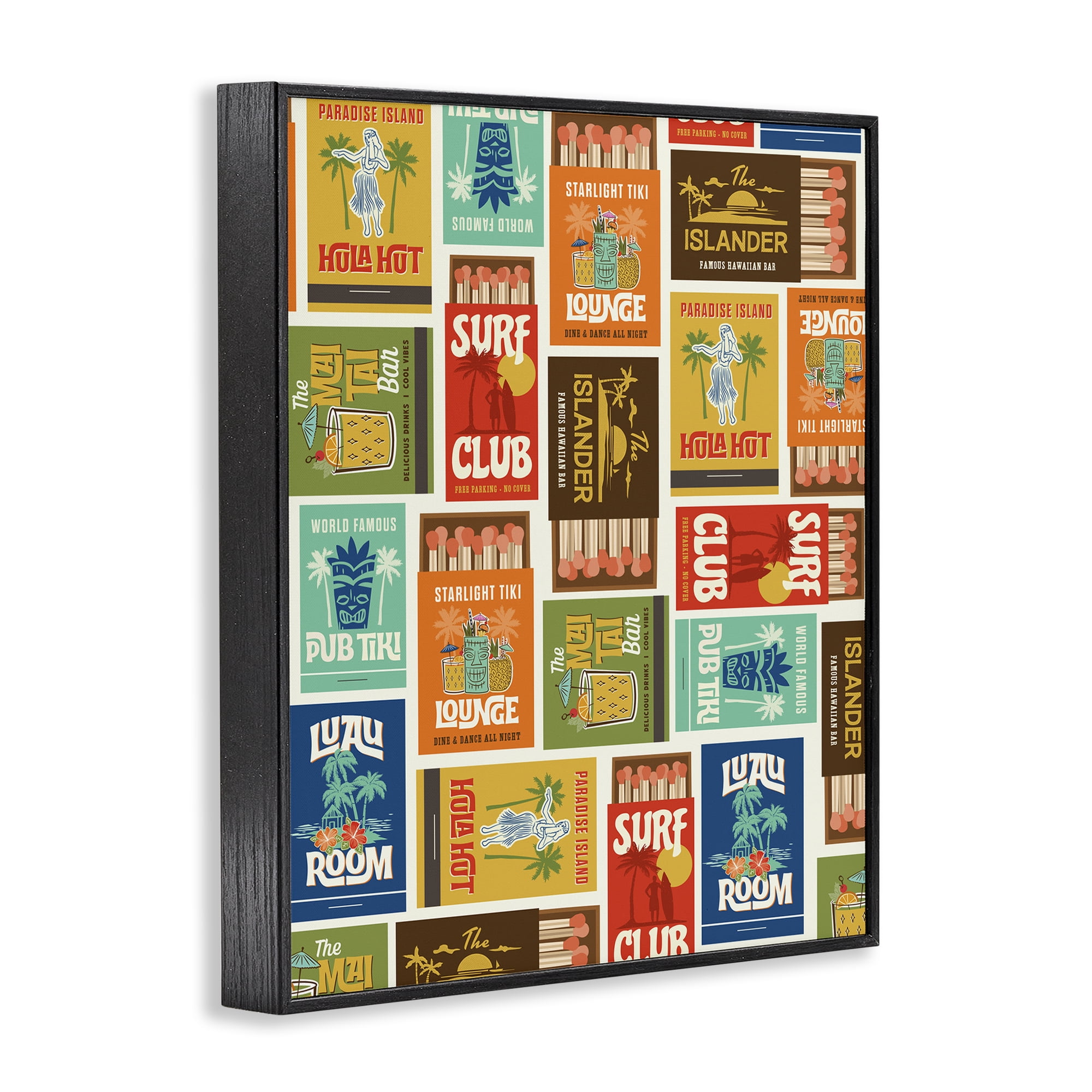 Stupell Industries Vintage Tropical Match Boxes Black Framed Giclee Art, design by Emily Dumas
