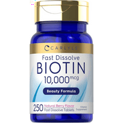Biotin 10000Mcg | 250 Fast Dissolve Tablets | Max Strength | Vegetarian, Non-Gmo, Gluten Free Supplement
