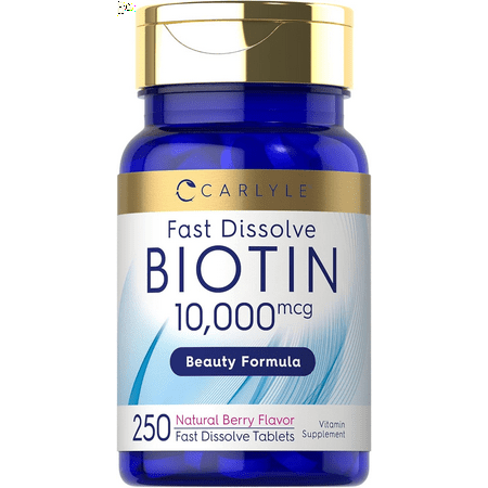 Biotin 10000Mcg | 250 Fast Dissolve Tablets | Max Strength | Vegetarian, Non-Gmo, Gluten Free Supplement
