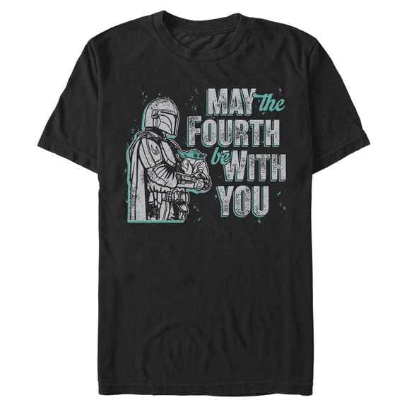 Mens Star Wars: The Mandalorian Distressed Mando And Grogu May The Fourth T Shirt