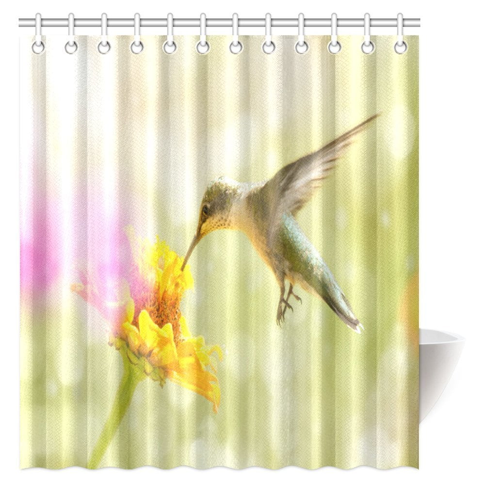 Tropical Flowers with Hummingbirds Natural Floral Decor Image Shower Curtain Set