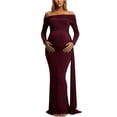 thumbnail image 2 of Conairie Maternity Dress for Baby Shower Photoshoot Pregnancy off Shoulder Midi Dress Long Sleeve Elegant Flowy Wedding Dress M, 2 of 7