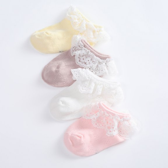 4 Pairs Baby Girls Cotton Lace Socks Toddlers Ankle Sock Frilly Princess Socks for Newborn Infant Kids