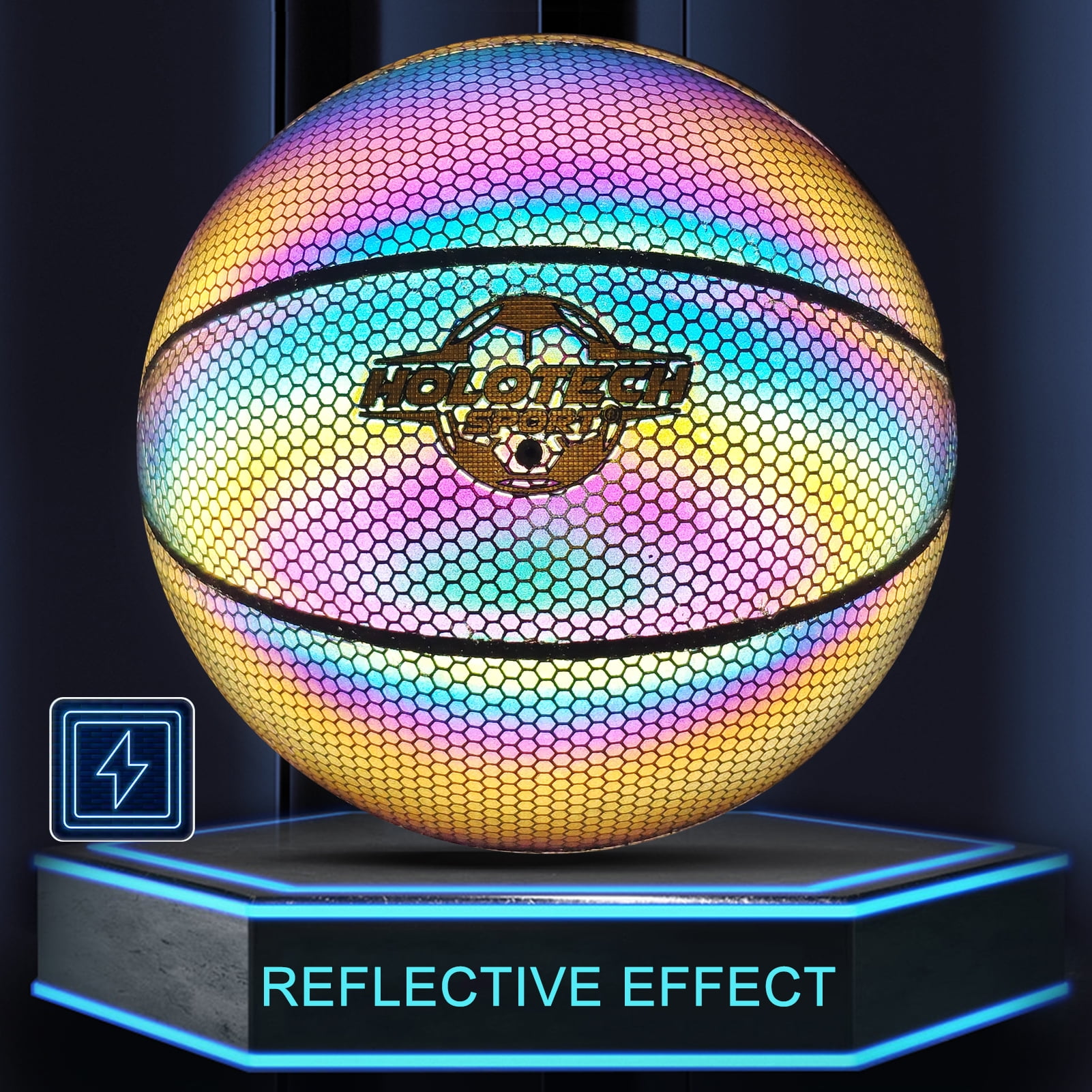MILA CHIC Basketball, Holographic Glowing Basketball Indoor Outdoor Size 6 (28.5"), Reflective Glowing Composite Leather Basketball Gift for Girls, Boys, Adults Night Game