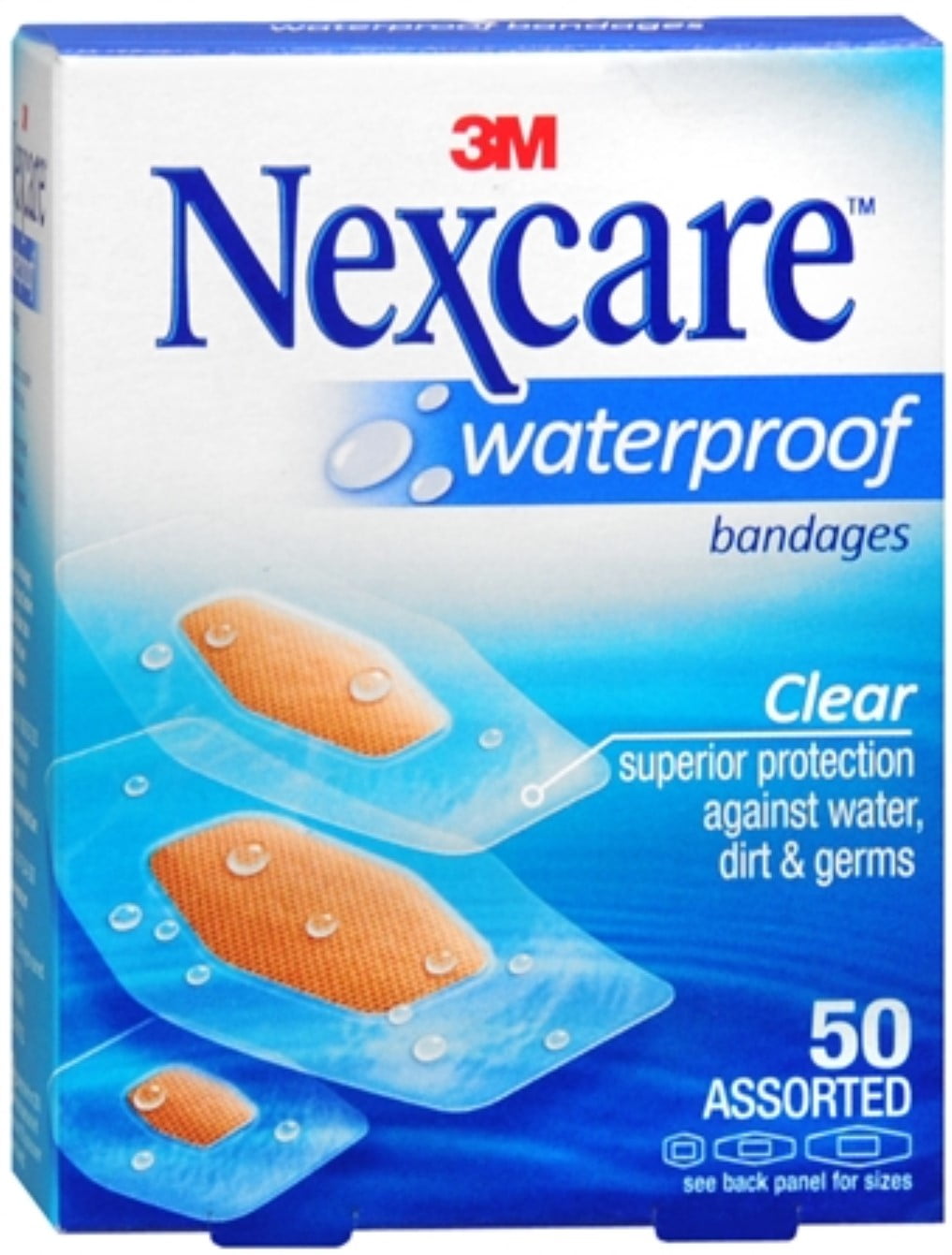 Nexcare Waterproof Clear Bandages, Assorted Sizes, 50 ct