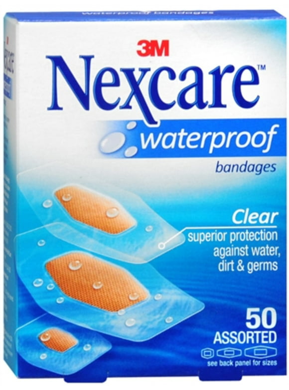 Nexcare Waterproof Clear Bandages, Assorted Sizes, 50 ct