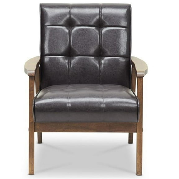 Allora Tufted Faux Leather Accent Chair in Brown