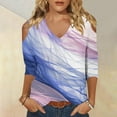 thumbnail image 2 of hxobax Womens Tie Dye Tee Shirts Sexy Cold Shoulder 3/4 Sleeve Tunic Basic Tshirt Summer Tops Blouse, 2 of 5