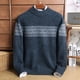 thumbnail image 5 of Suéter de cachemira para hombre, cuello redondo, lana pura, costuras de color, grueso, jersey de invierno, manga larga, cálido para ocio, 5 of 5
