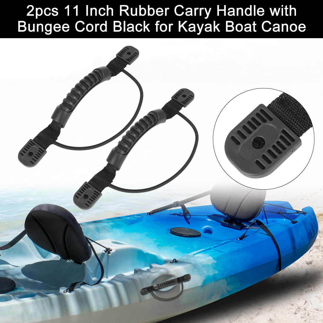 2PC Kayak Canoe Boat Side Mount Carry Handle With Bungee Cord & Hardware Screws 