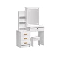 thumbnail image 3 of JNXYL Corner Vanity Desk with Lighted Mirror & Charging Station Makeup Vanity Table with 4 Drawer, White, 3 of 7