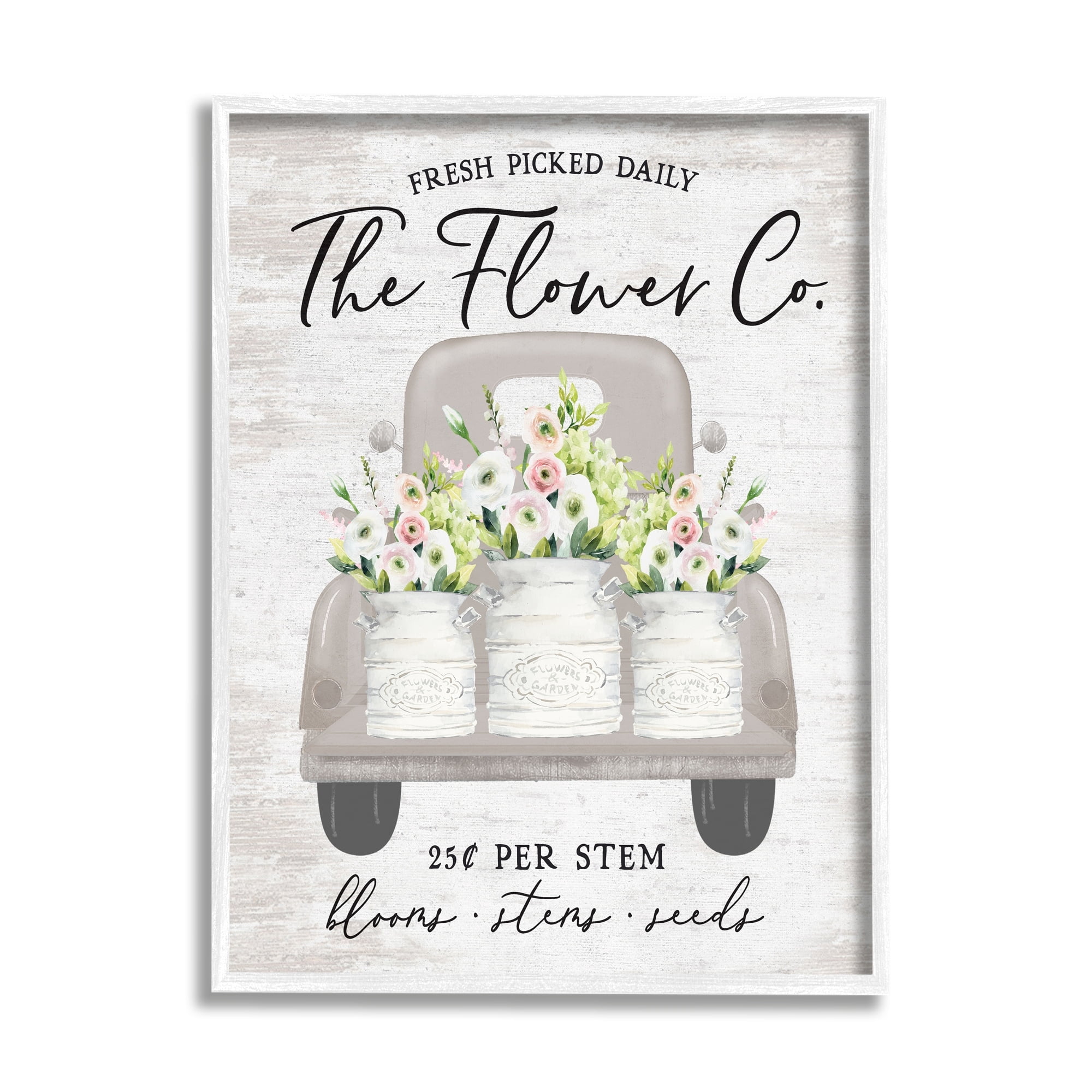 Stupell Industries Antique Flower Sign Vintage Truck Bouquet Blossoms Graphic Art White Framed Art Print Wall Art, Design by Lettered and Lined