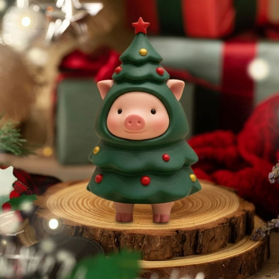 Mini Resin Animal Christmas Figurines Decorations Cute Santa Claus Christmas Tree Cow Statue for Holiday Table Centerpieces Living Room Home Kitchen Tiered Tray Decor