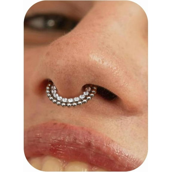 16G Hinged Septum Rings - G23 Titanium Nose Rings Hoops Clicker Septum Jewelry CZ Nose Piercings Helix Tragus Rook Daith Earrings for Women Men Silver 8mm
